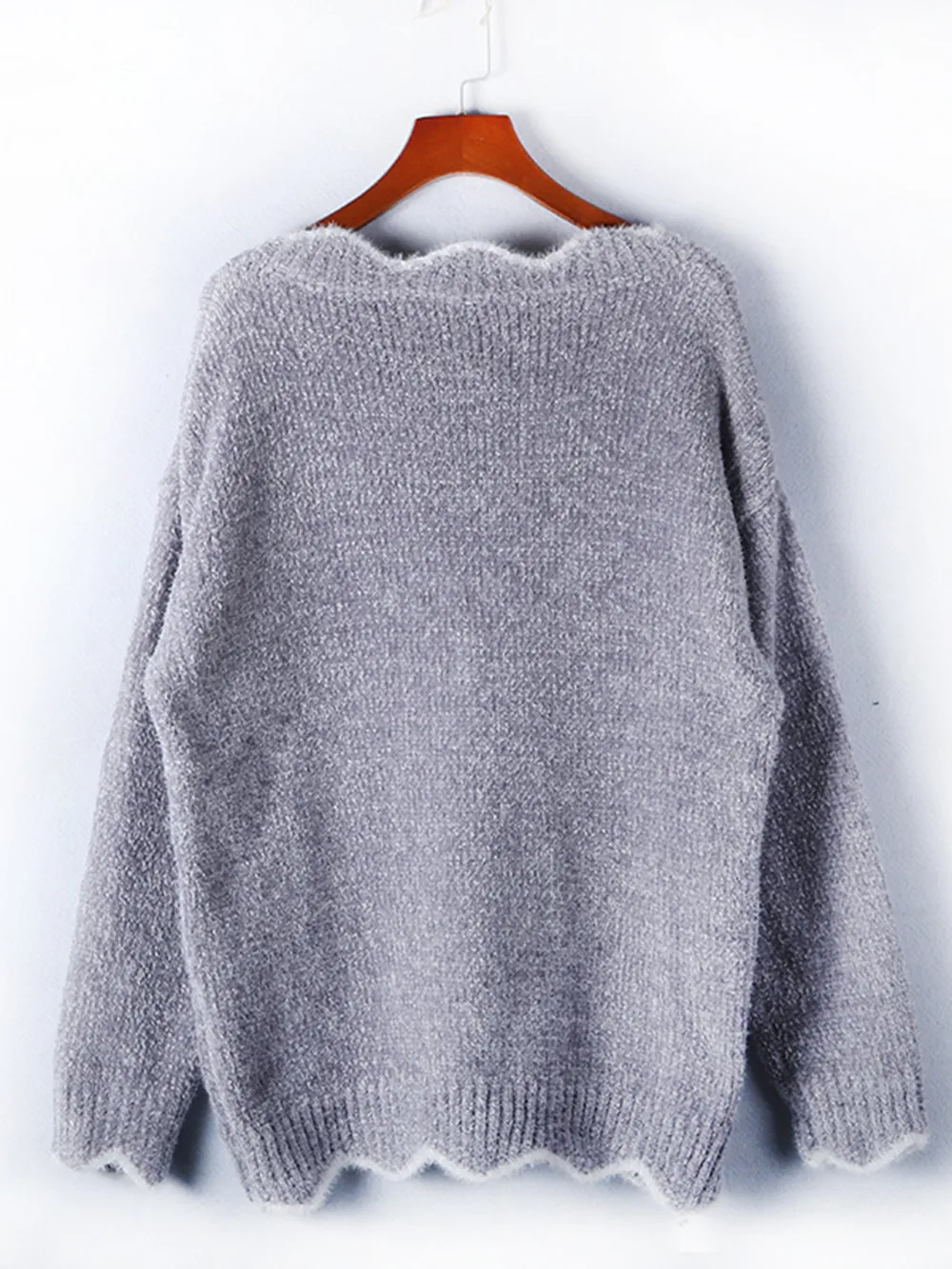 Notched Dropped Shoulder Long Sleeve Sweater, image 11