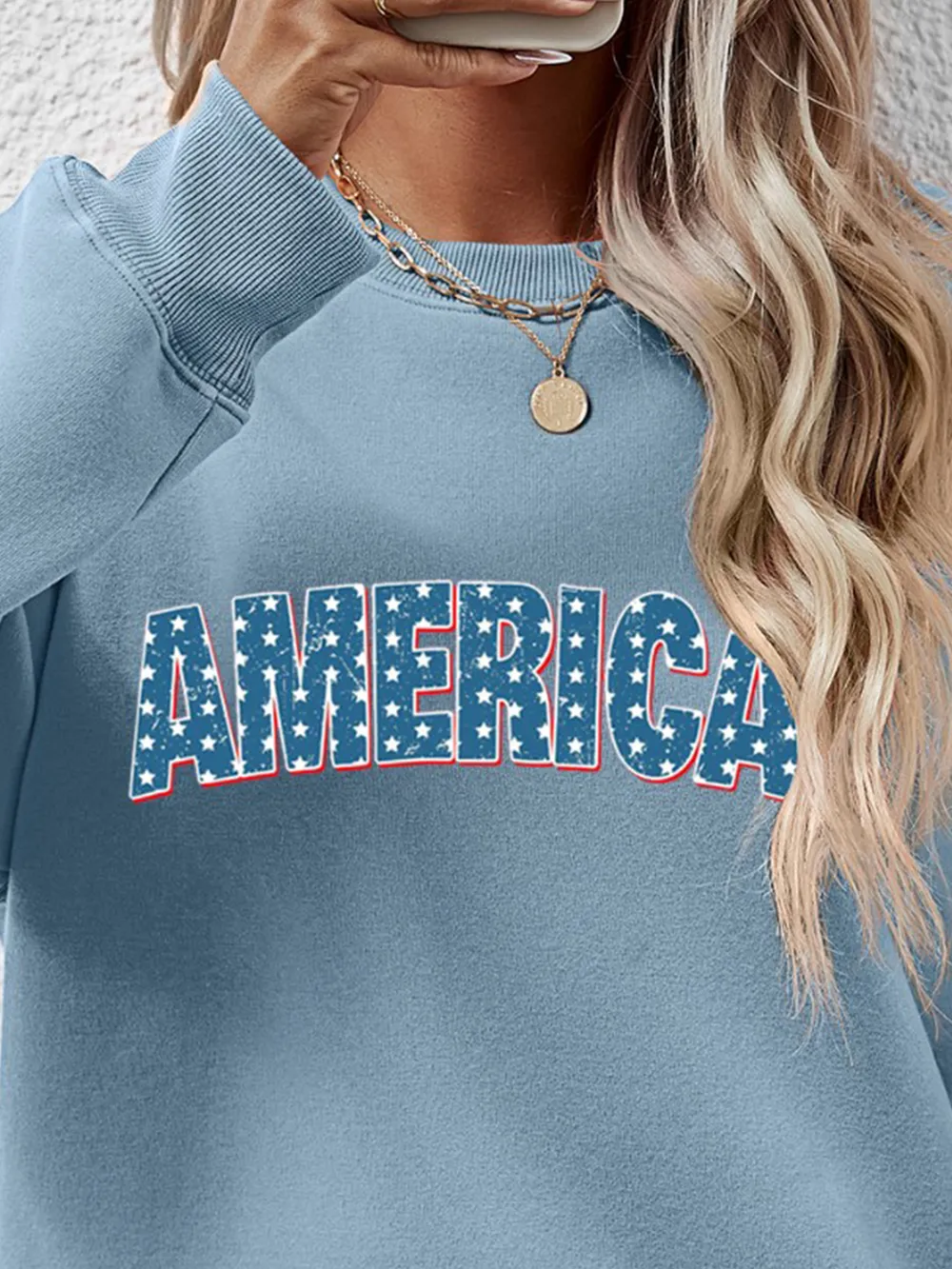 AMERICA Round Neck Dropped Shoulder Sweatshirt, image 9