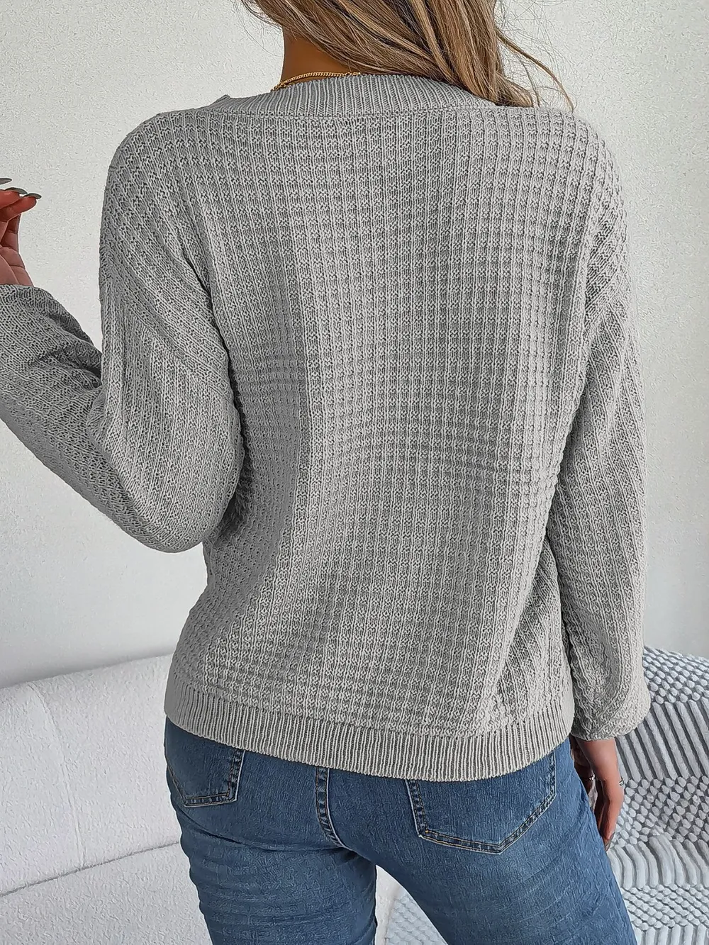 Cable-Knit Round Neck Long Sleeve Sweater, image 12