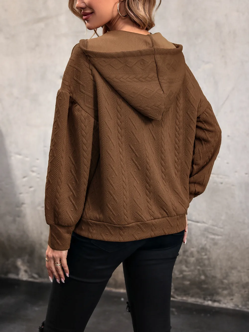 Drawstring Dropped Shoulder Long Sleeve Hoodie, image 2