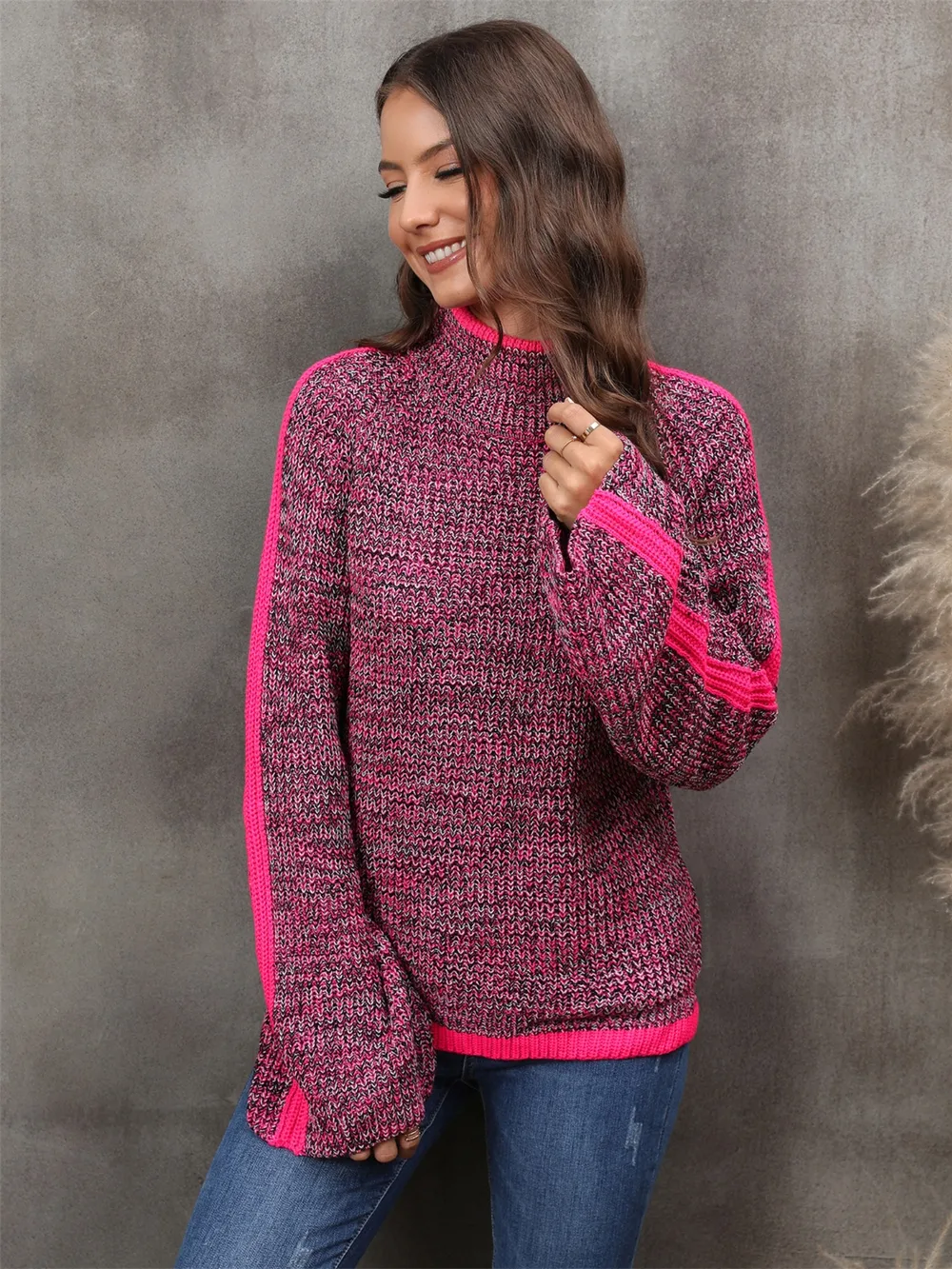 Heathered Turtleneck Long Sleeve Sweater, image 3