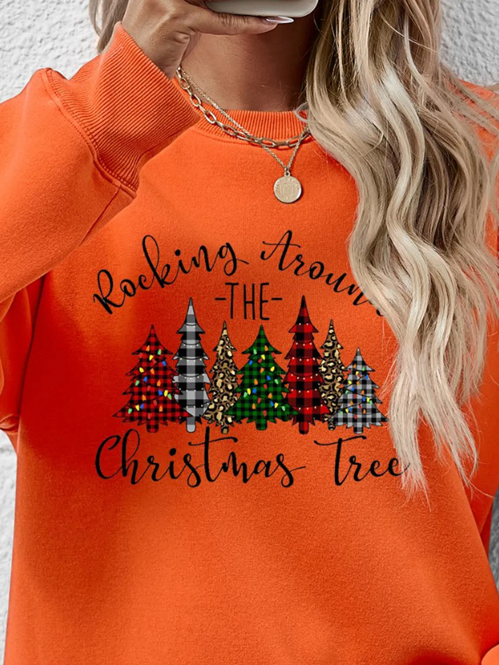 Christmas Tree Graphic Round Neck Sweatshirt, image 4