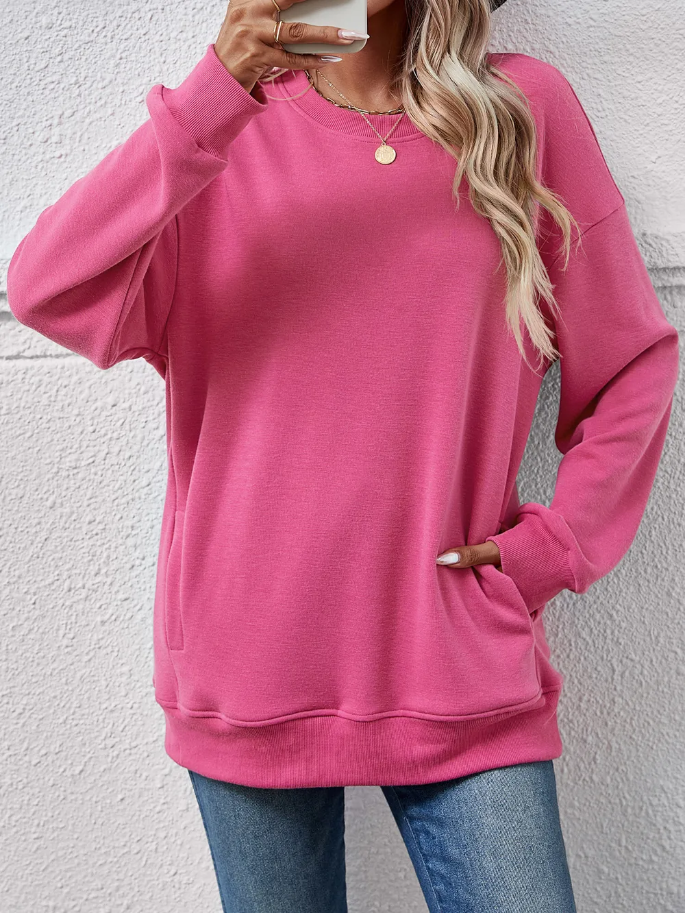 Dropped Shoulder Sweatshirt with Pockets, image 20