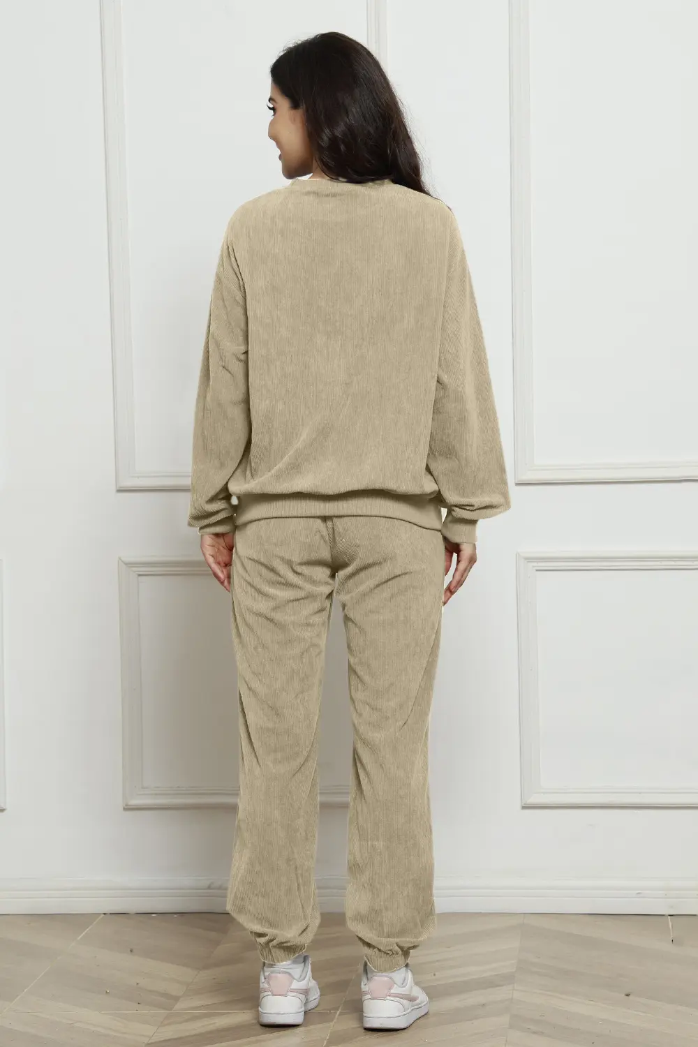 Corduroy Round Neck Sweatshirt and Sweatpants Set, image 16