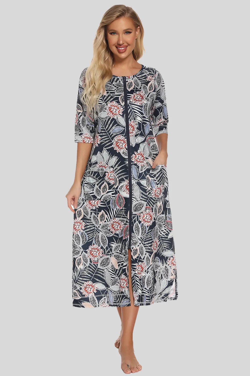 Printed Slit Night Dress with Pockets, image 10