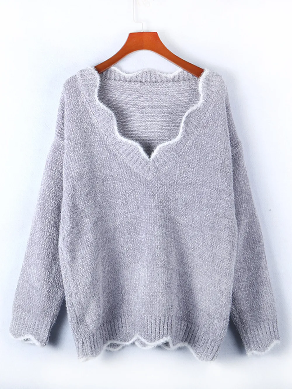 Notched Dropped Shoulder Long Sleeve Sweater, image 10