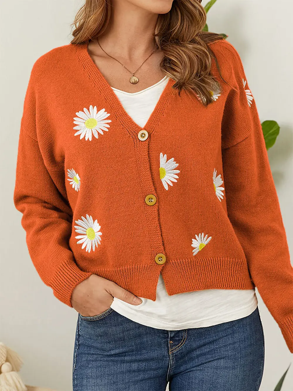 Flower Button Front Dropped Shoulder Cardigan, image 18