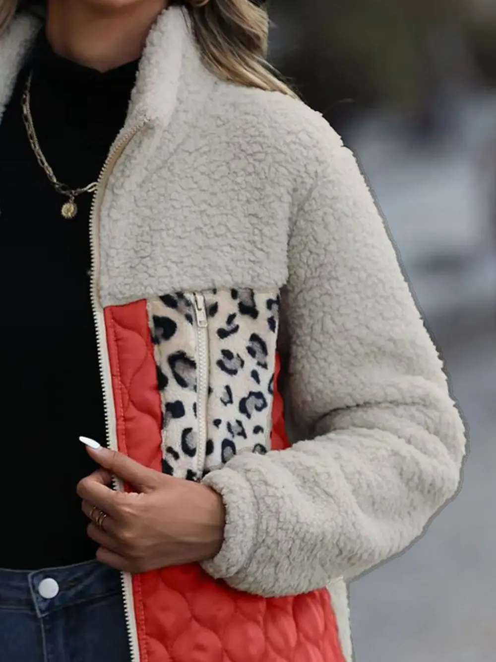 Leopard Color Block Zip-Up Jacket, image 18