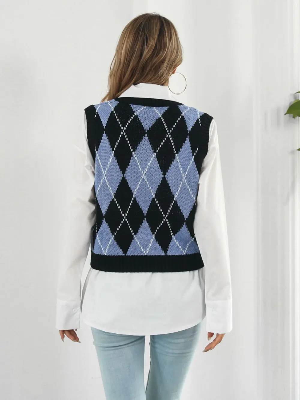 Skull Geometric V-Neck Sweater Vest, image 2
