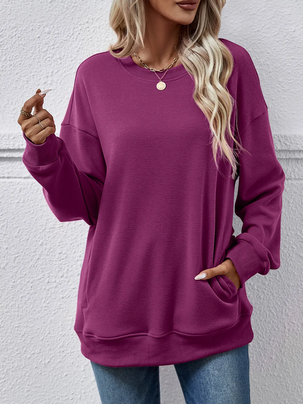 Dropped Shoulder Sweatshirt with Pockets, image 11