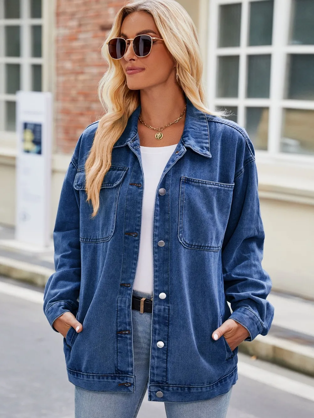 Button Up Denim Jacket with Pockets, image 2