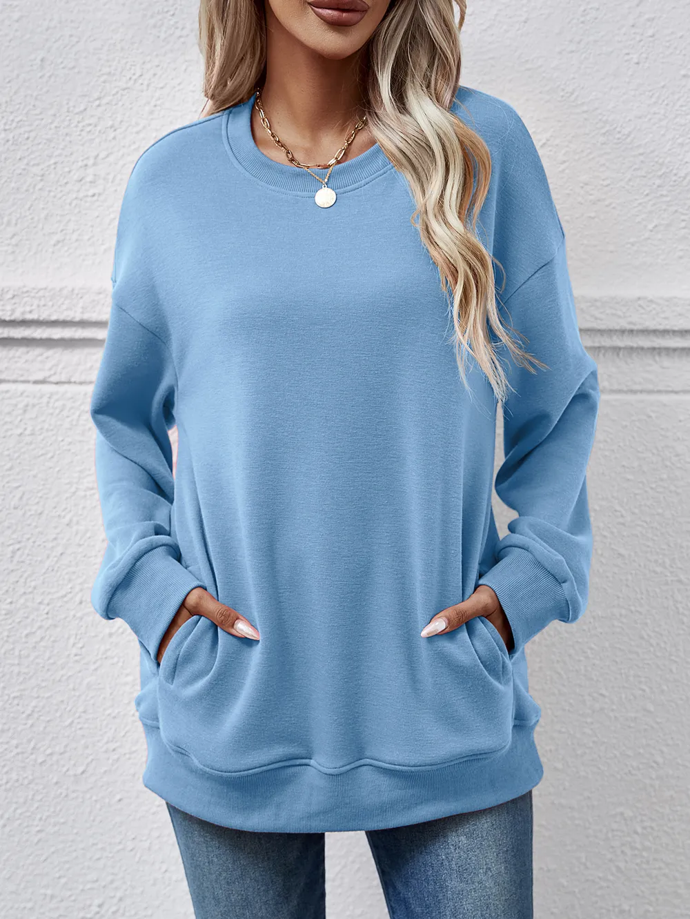 Dropped Shoulder Sweatshirt with Pockets, image 7