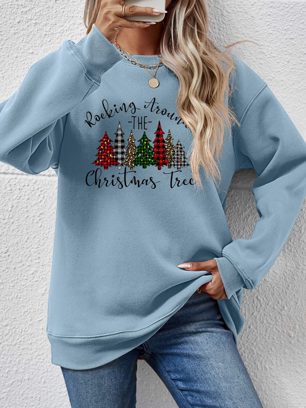 Christmas Tree Graphic Round Neck Sweatshirt, image 8