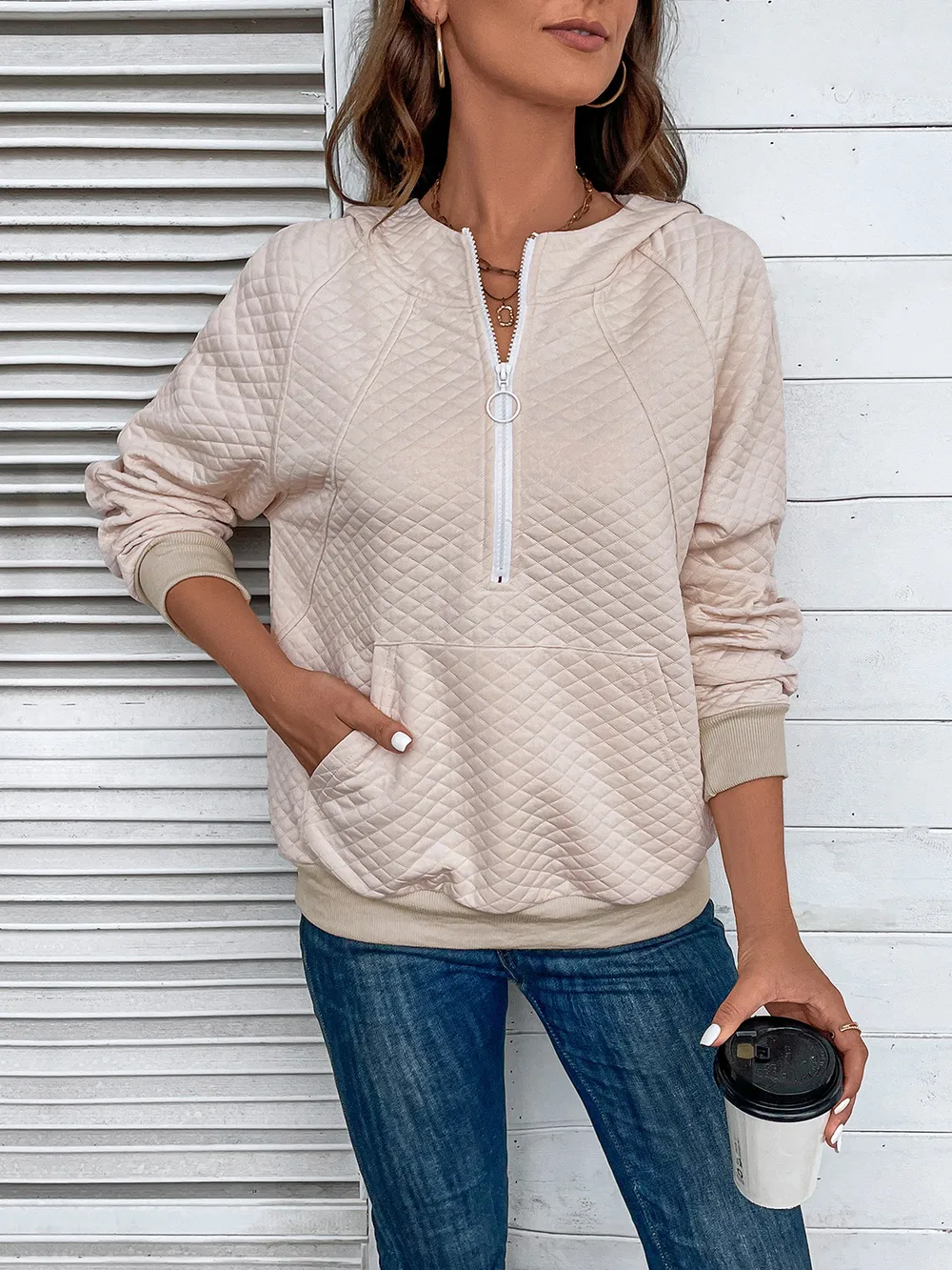 Half Zip Hoodie with Pocket, image 4