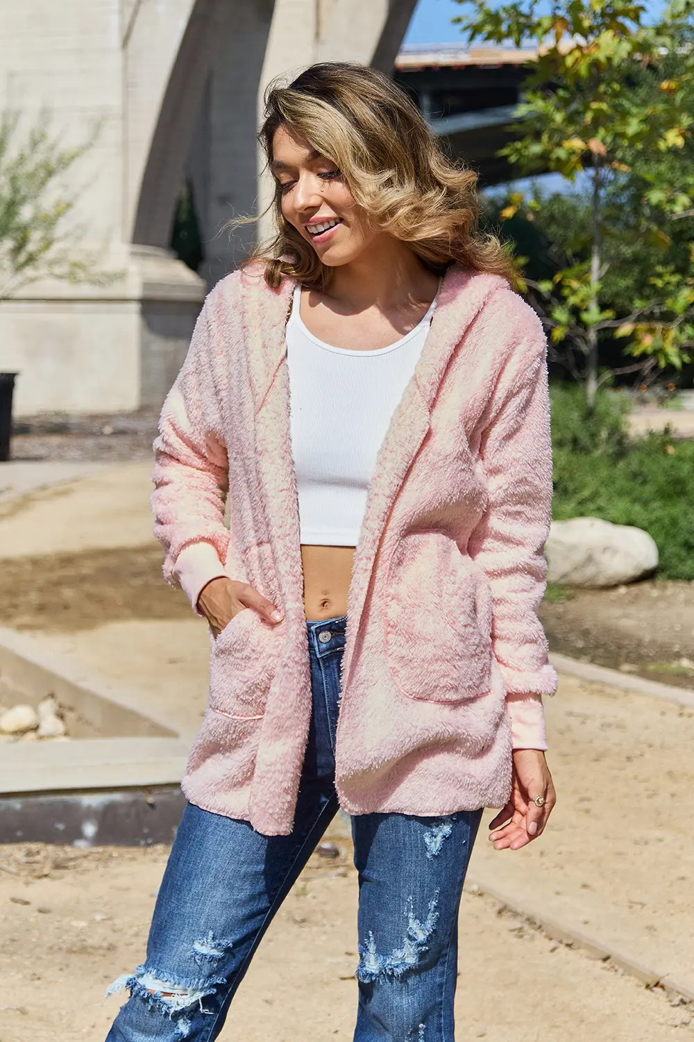 Full Size Teddy Hooded Jacket with Pockets, image 2