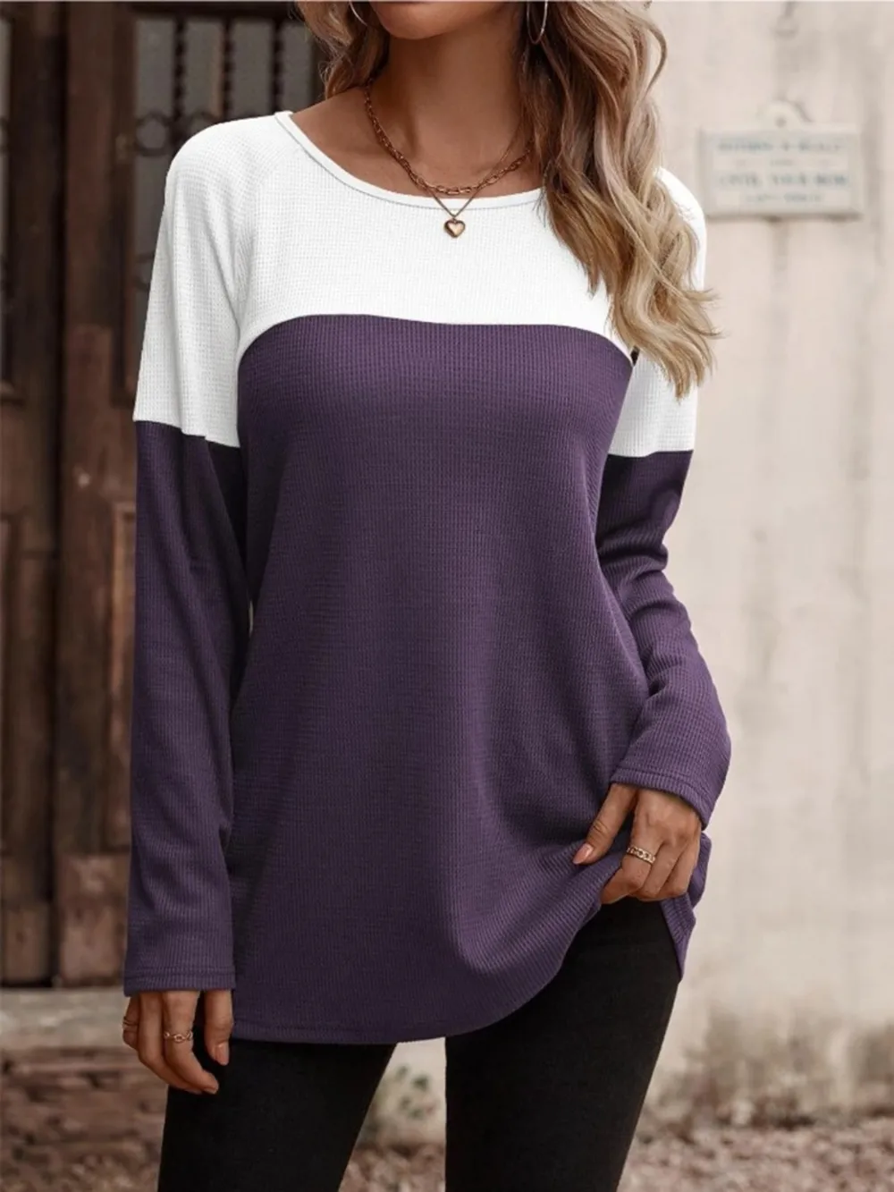 Contrast Round Neck Long Sleeve T-Shirt, image 11