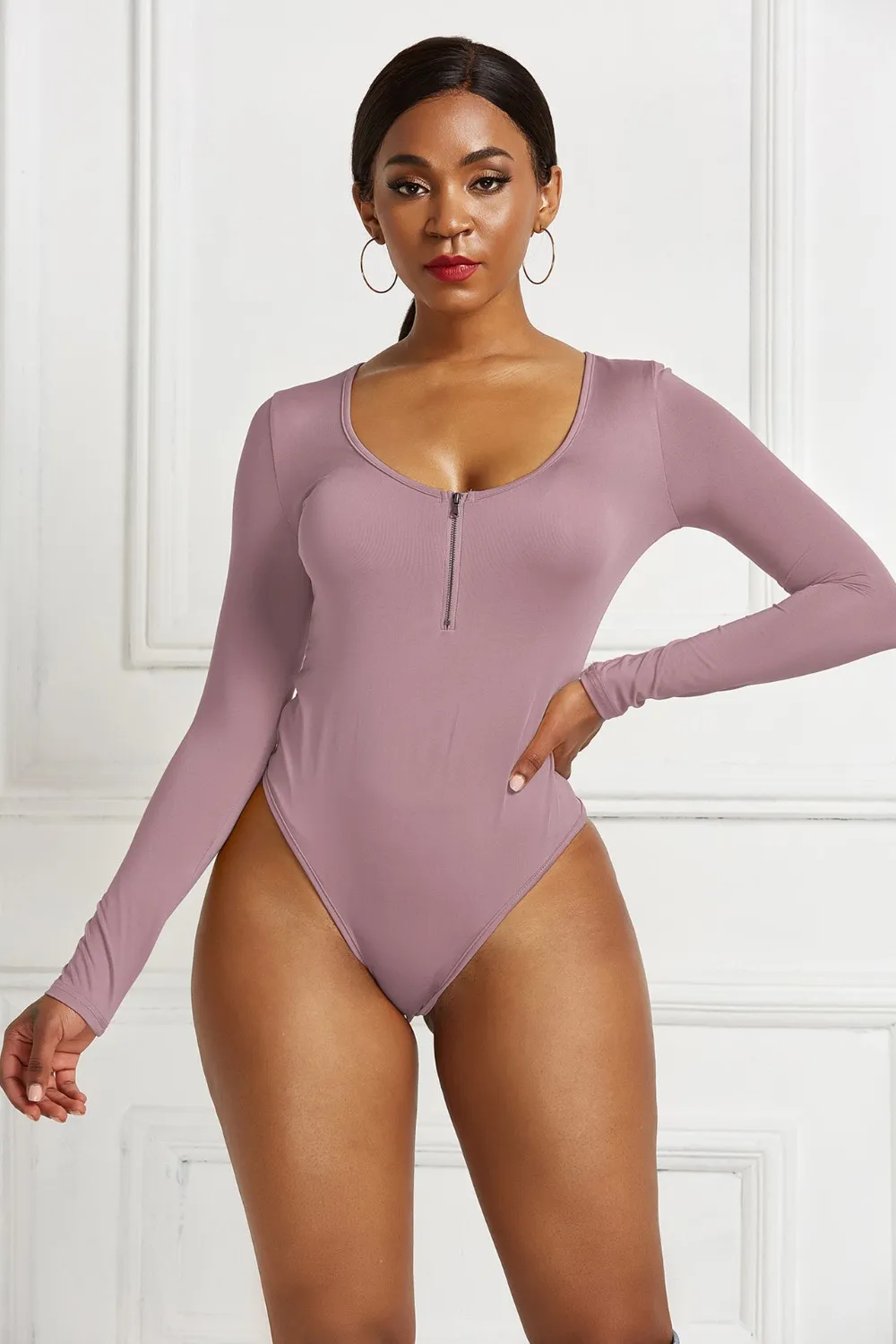 Half Zip Scoop Neck Long Sleeve Bodysuit, image 18