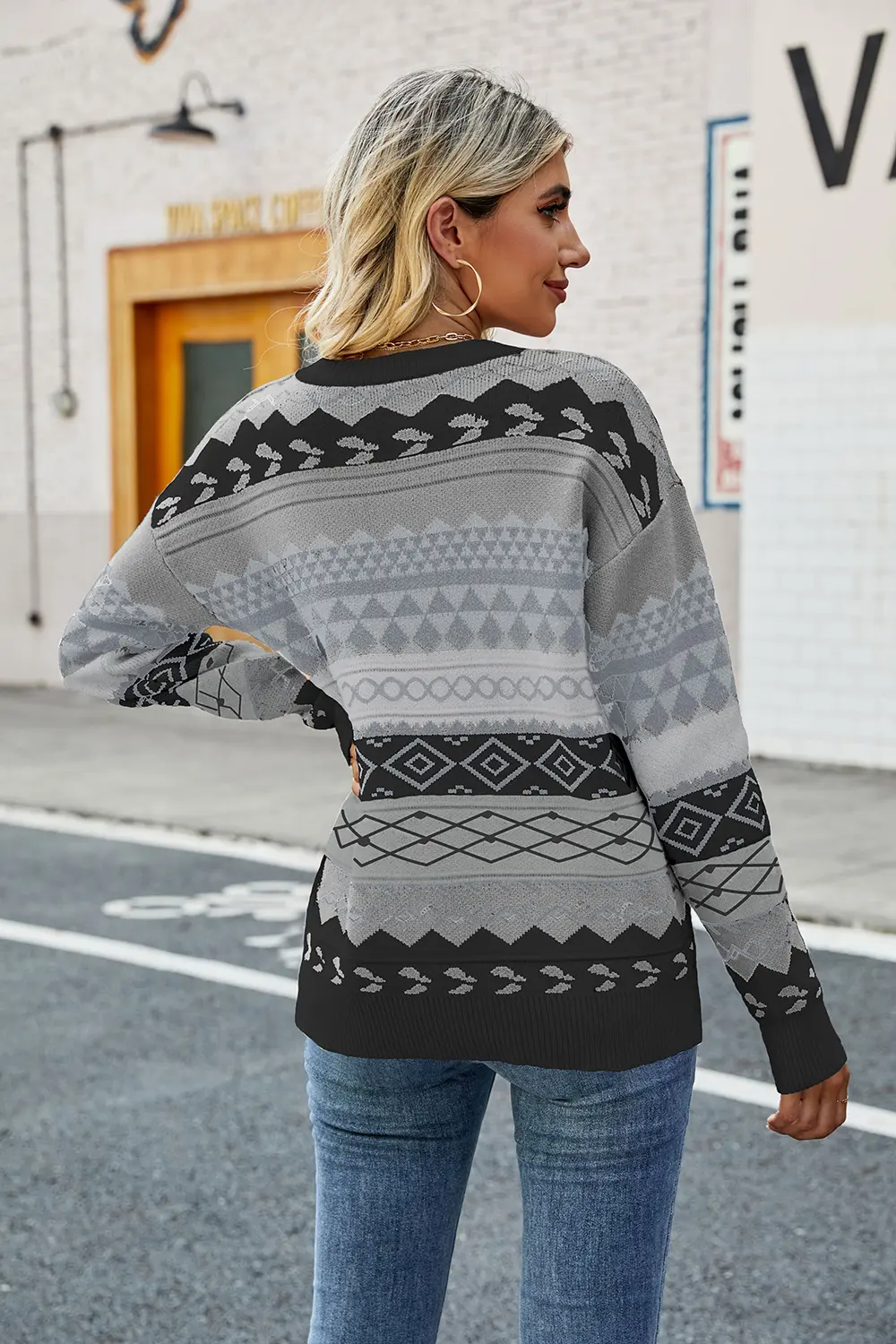 Round Neck Drop Shoulder Sweater, image 2
