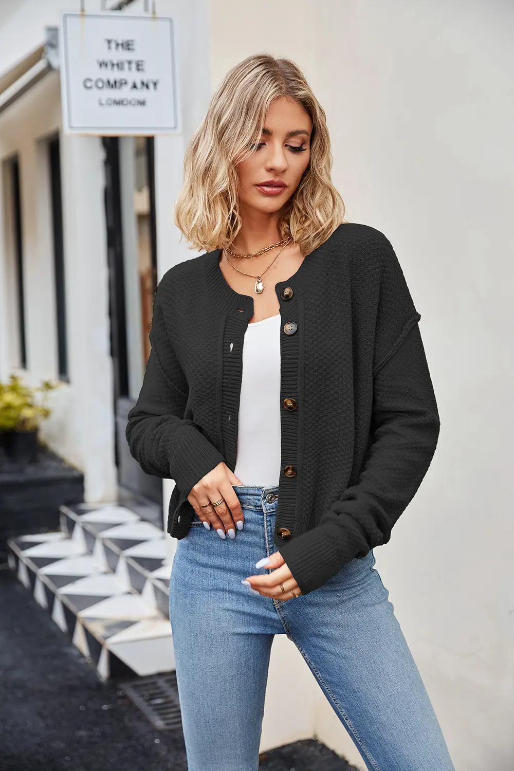 Button Down Exposed Seam Cardigan, image 6