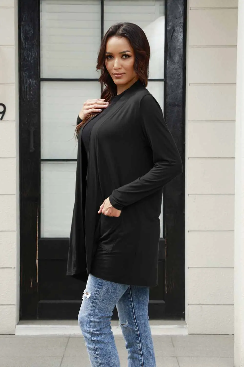 Full Size Open Front Long Sleeve Cardigan with Pockets, image 12