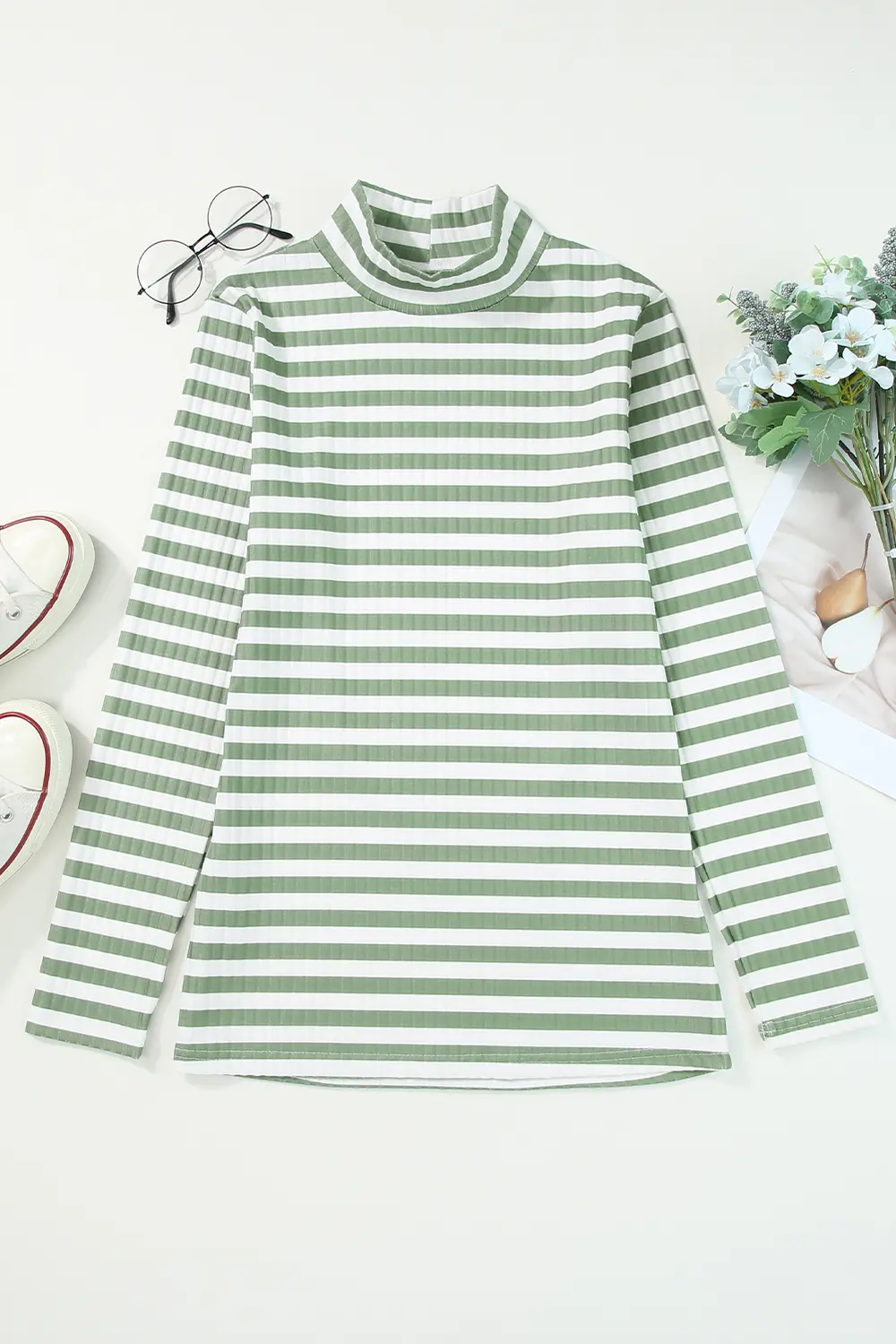 Striped Mock Neck Long Sleeve Top, image 2