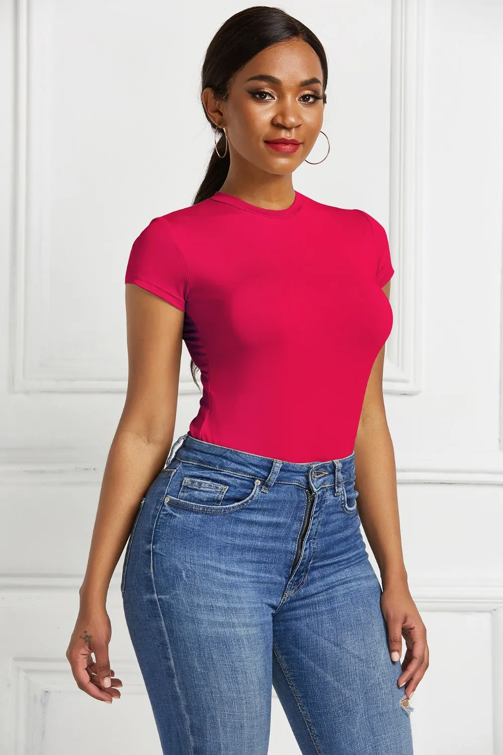 Round Neck Short Sleeve Bodysuit, image 2