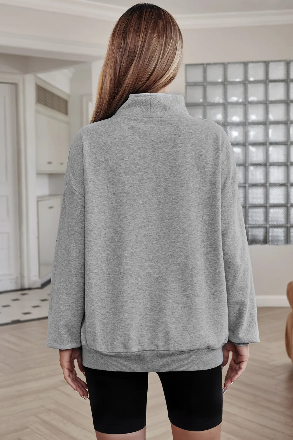 Half Zip Drop Shoulder Sweatshirt and Pocket, image 2
