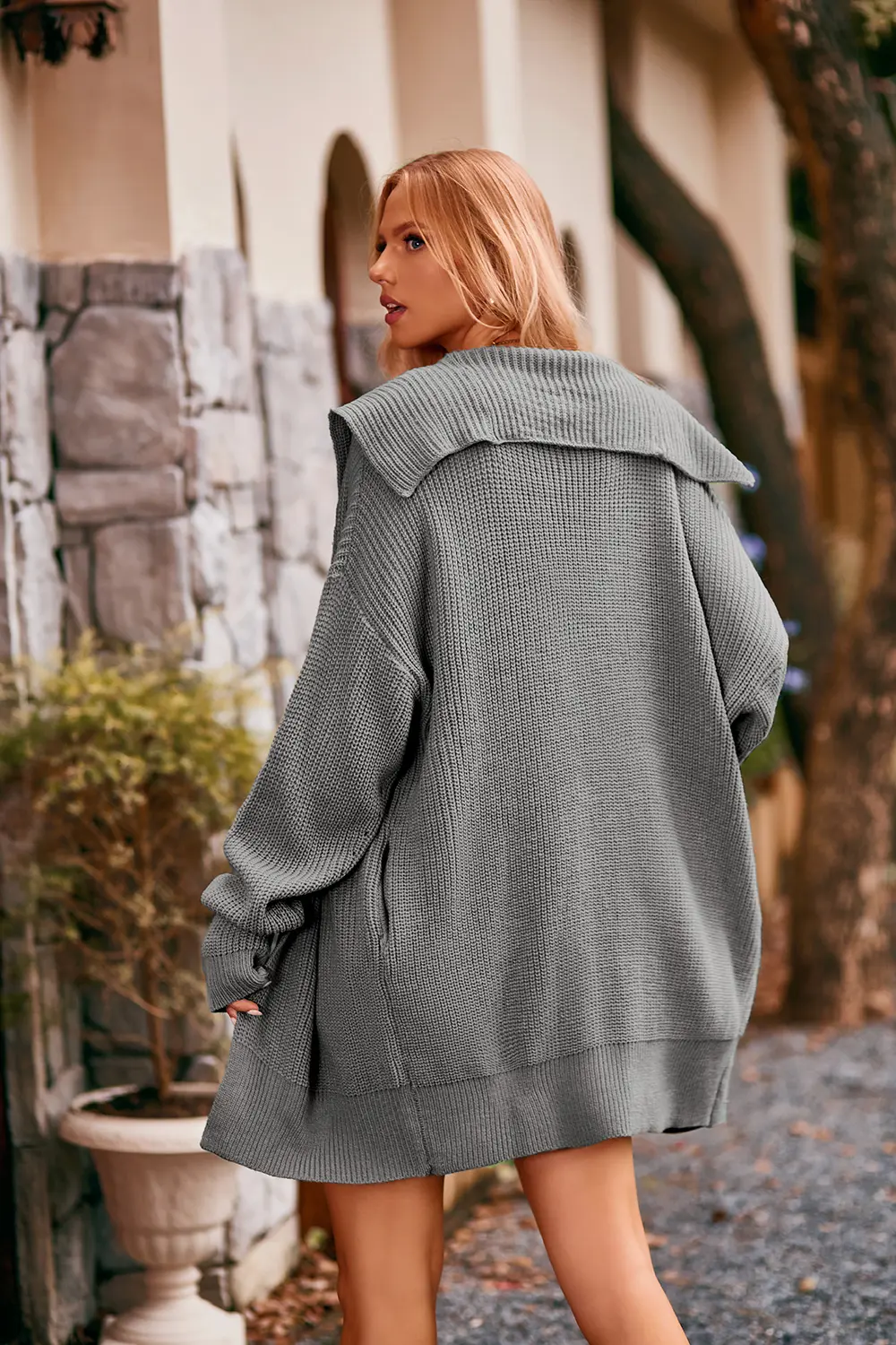 Collared Neck Button-Up Cardigan with Pockets, image 19
