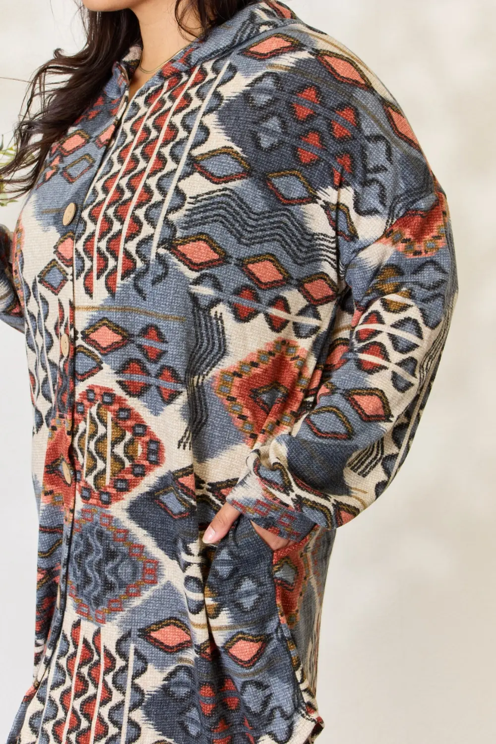 Full Size Printed Button Up Hooded Jacket, image 3