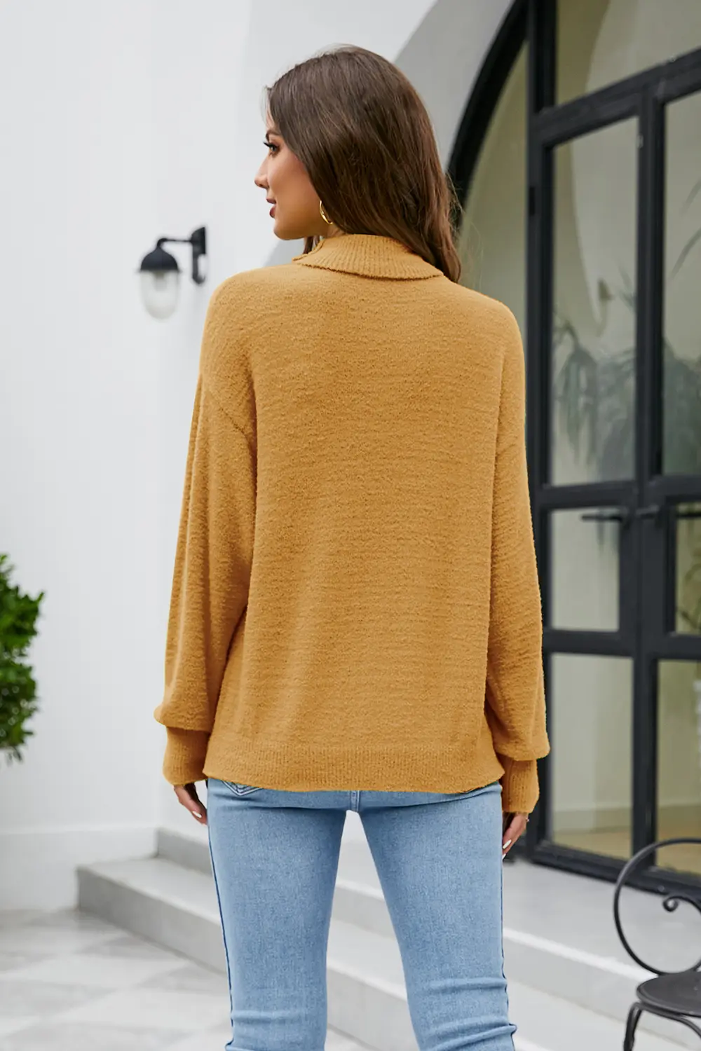 Mock Neck Dropped Shoulder Long Sleeve Sweater, image 10