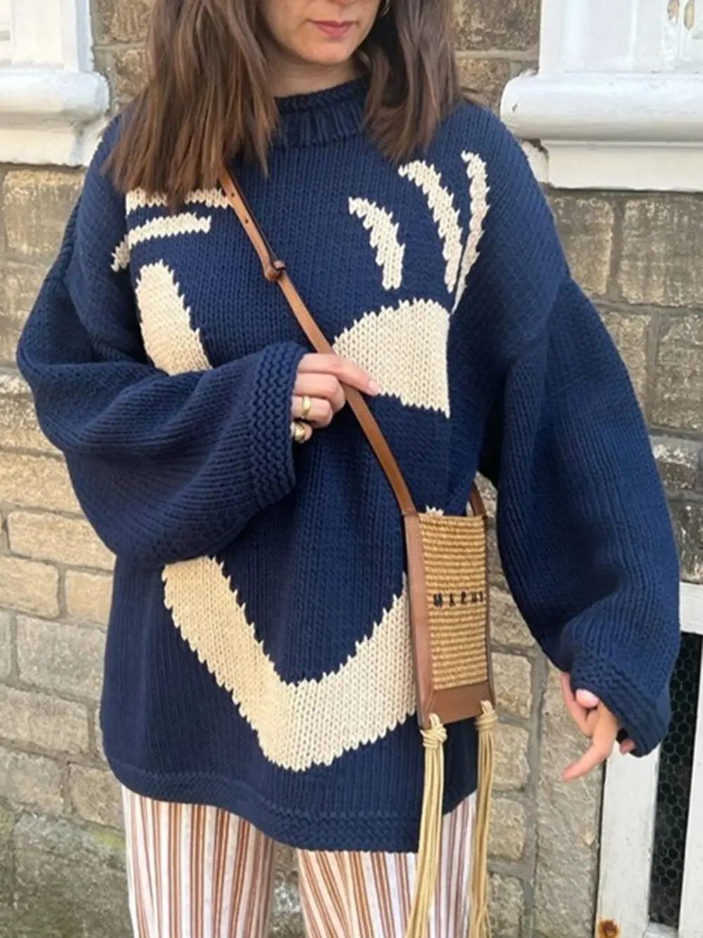 Contrast Drop Shoulder Long Sleeve Sweater, image 8