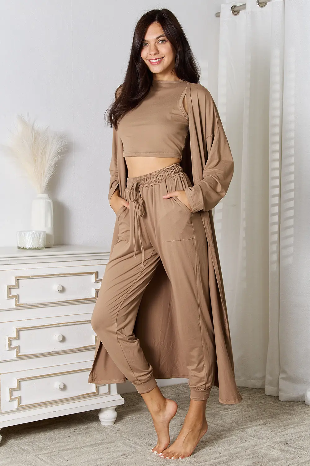 Tank, Pants, and Cardigan Set with Pockets, image 2