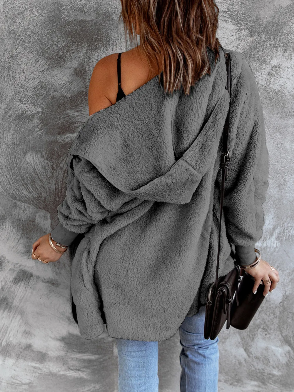 Open Front Hooded Faux Fur Outwear with Pockets, image 9