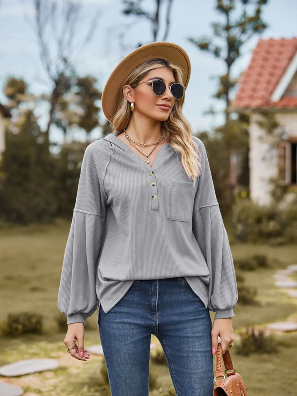 Dropped Shoulder Button-Down Hoodie, image 10