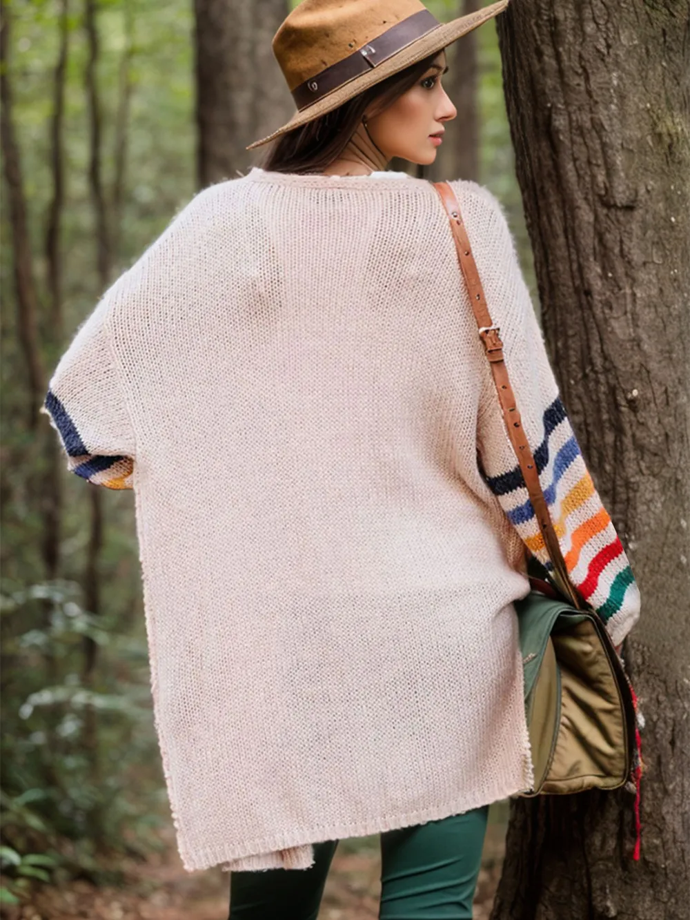 Striped Open Front Long Sleeve Cardigan, image 3
