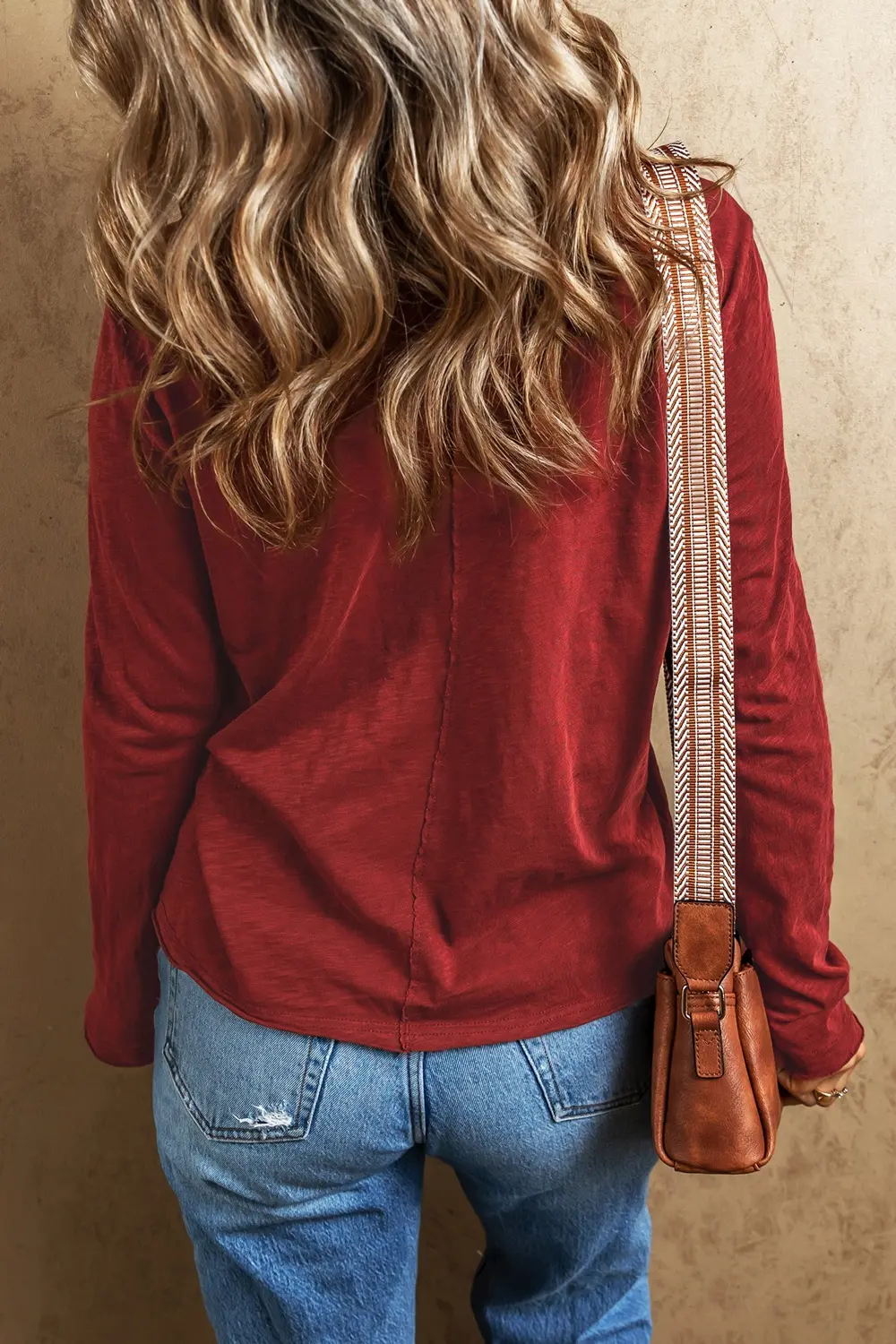 Exposed Seam V-Neck Long Sleeve T-Shirt, image 2