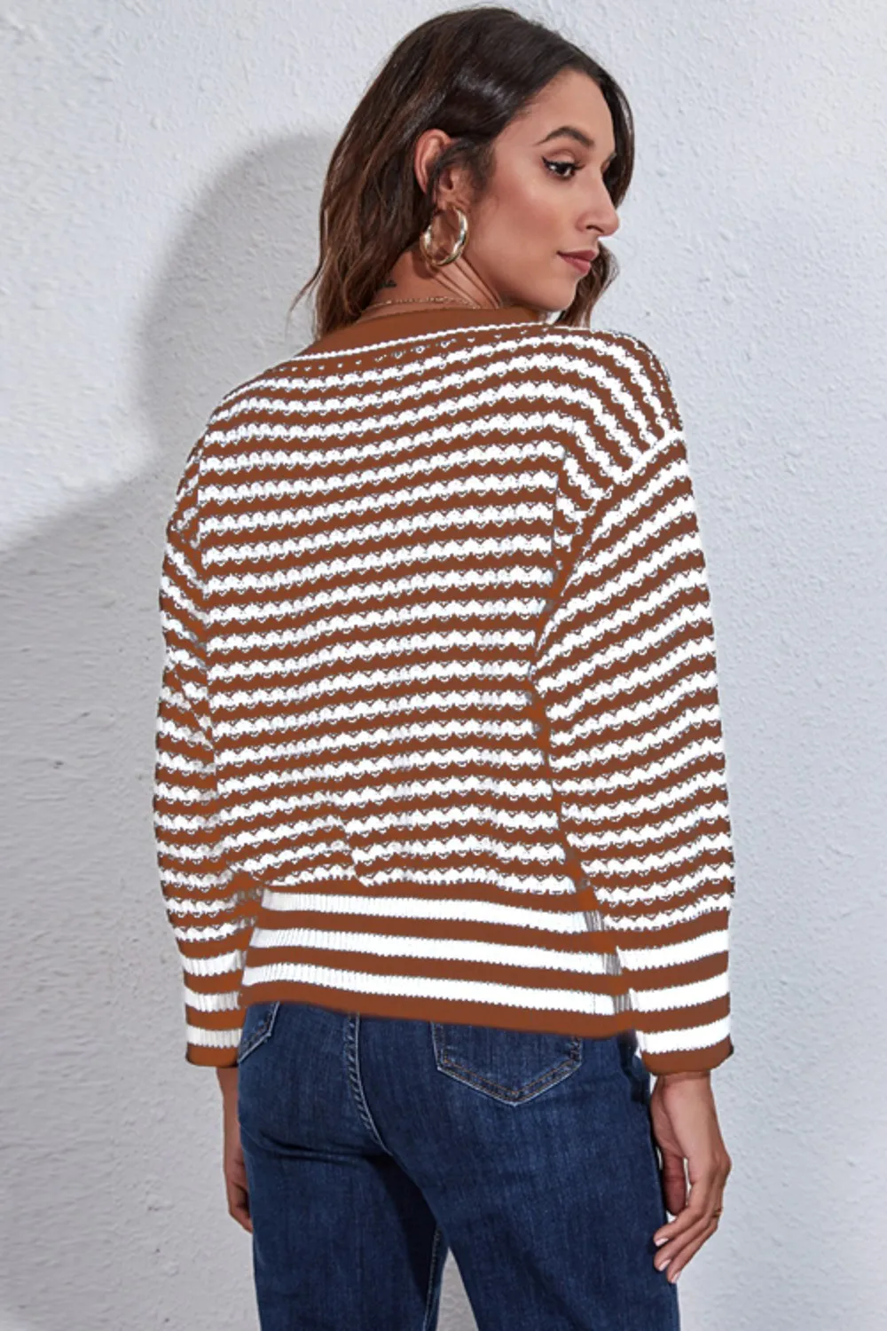 Striped V-Neck Knit Top, image 7