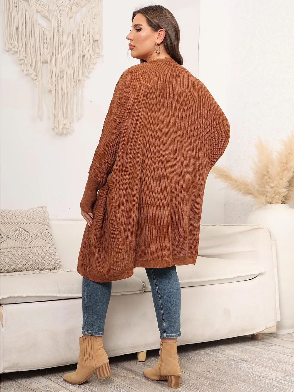 Plus Size Open Front Cardigan With Pockets, image 2