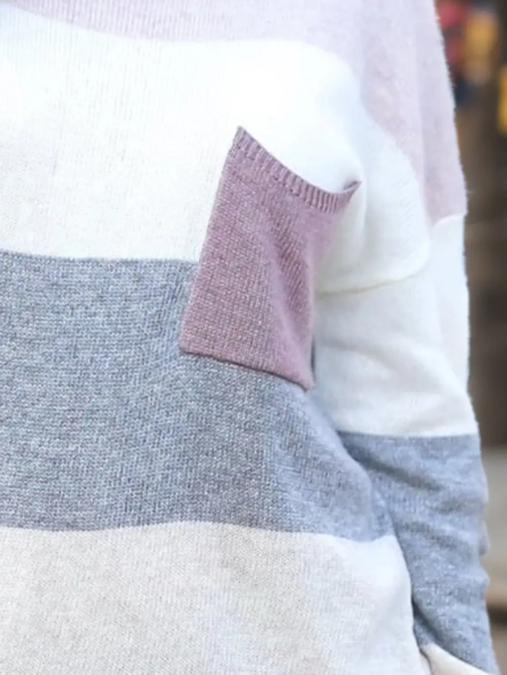Striped Round Neck Sweater with Pocket, image 3