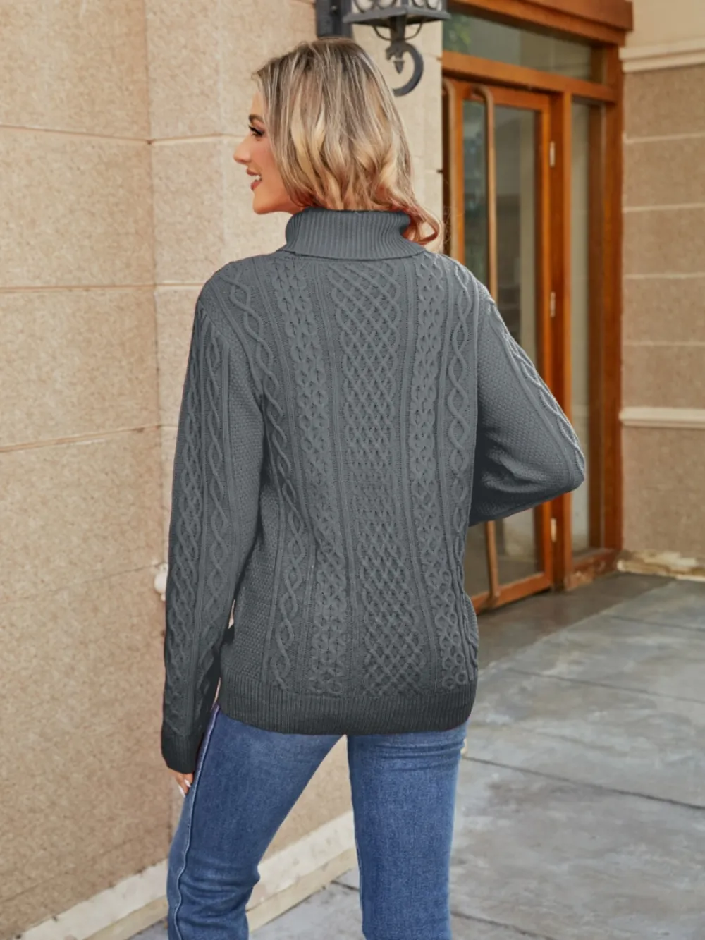 Cable-Knit Mock Neck Sweater, image 10