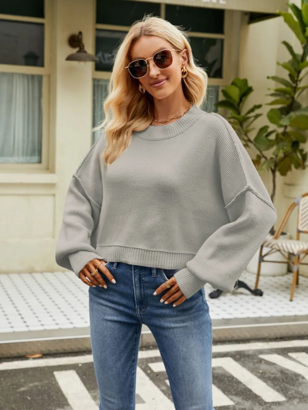 Round Neck Lantern Sleeve Sweater, image 13