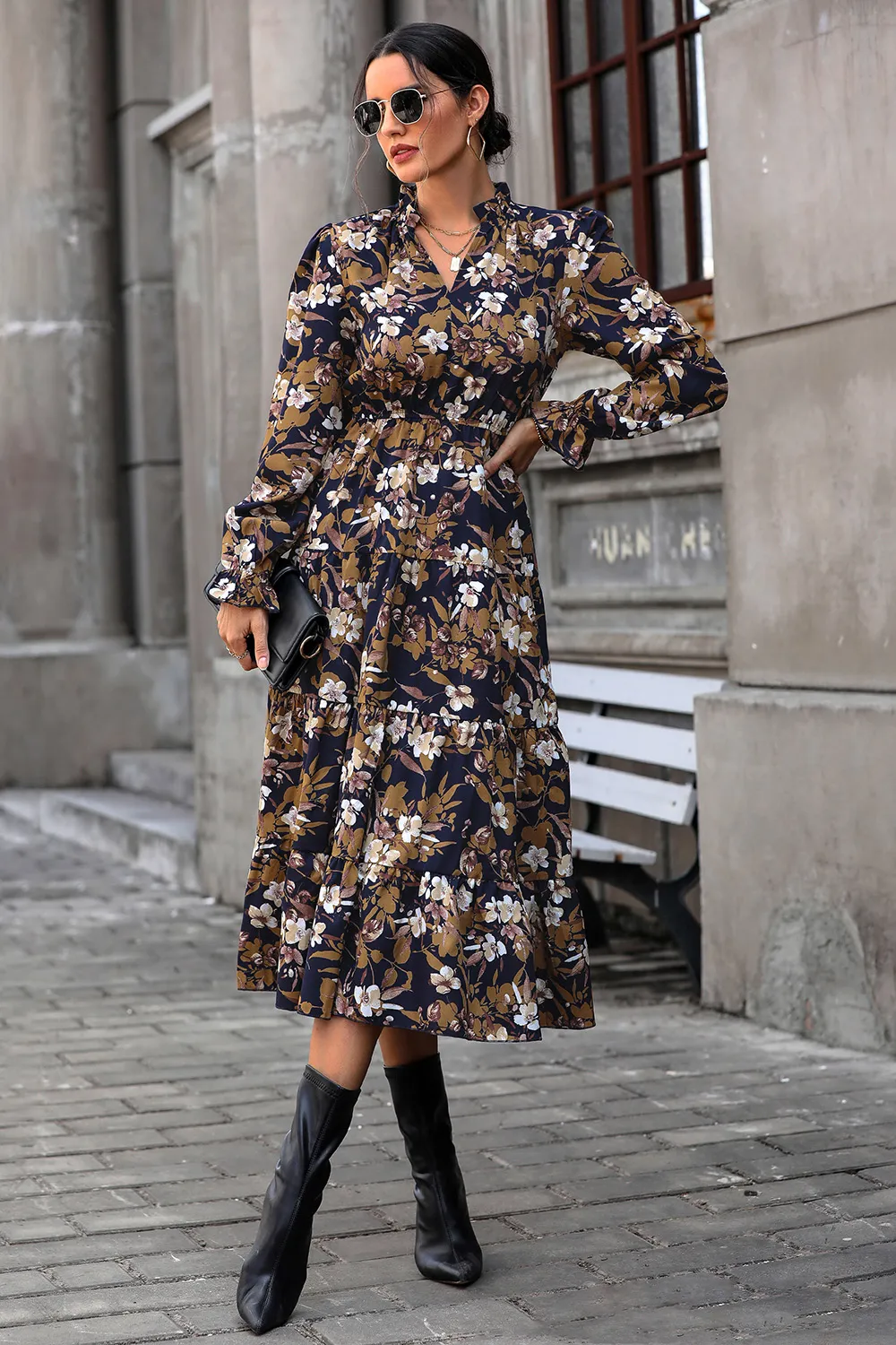 Floral Flounce Sleeve Tiered Dress, image 5
