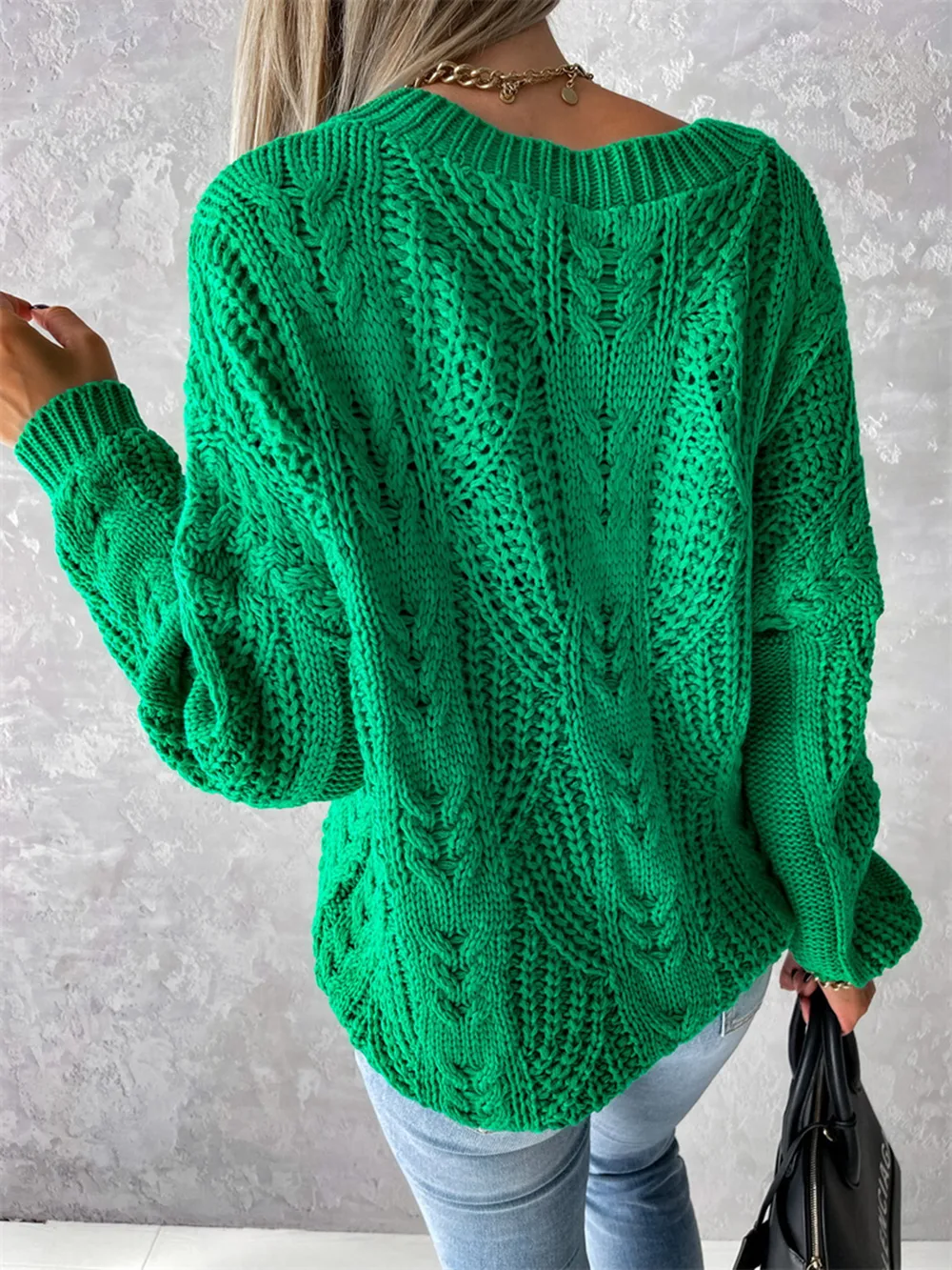 V-Neck Cable-Knit Long Sleeve Sweater, image 12