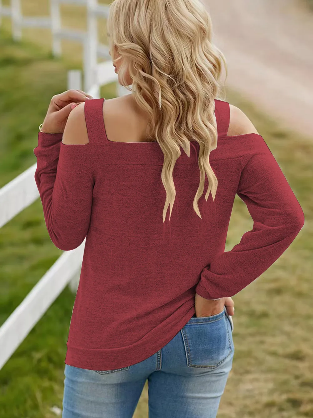 Full Size Cutout Cold Shoulder Blouse, image 2