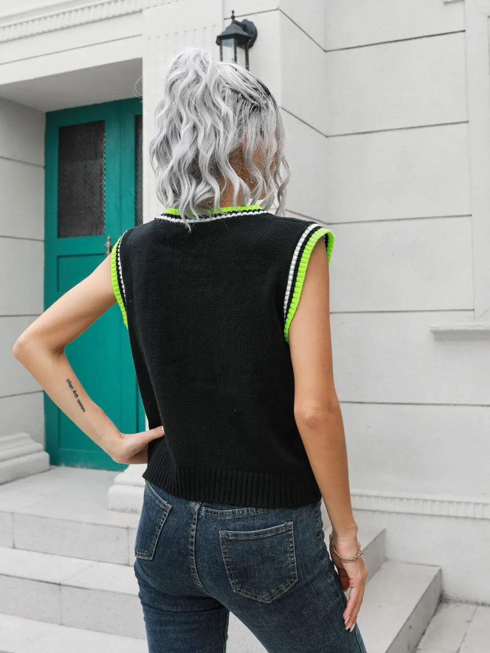 Geometric V-Neck Sweater Vest, image 3