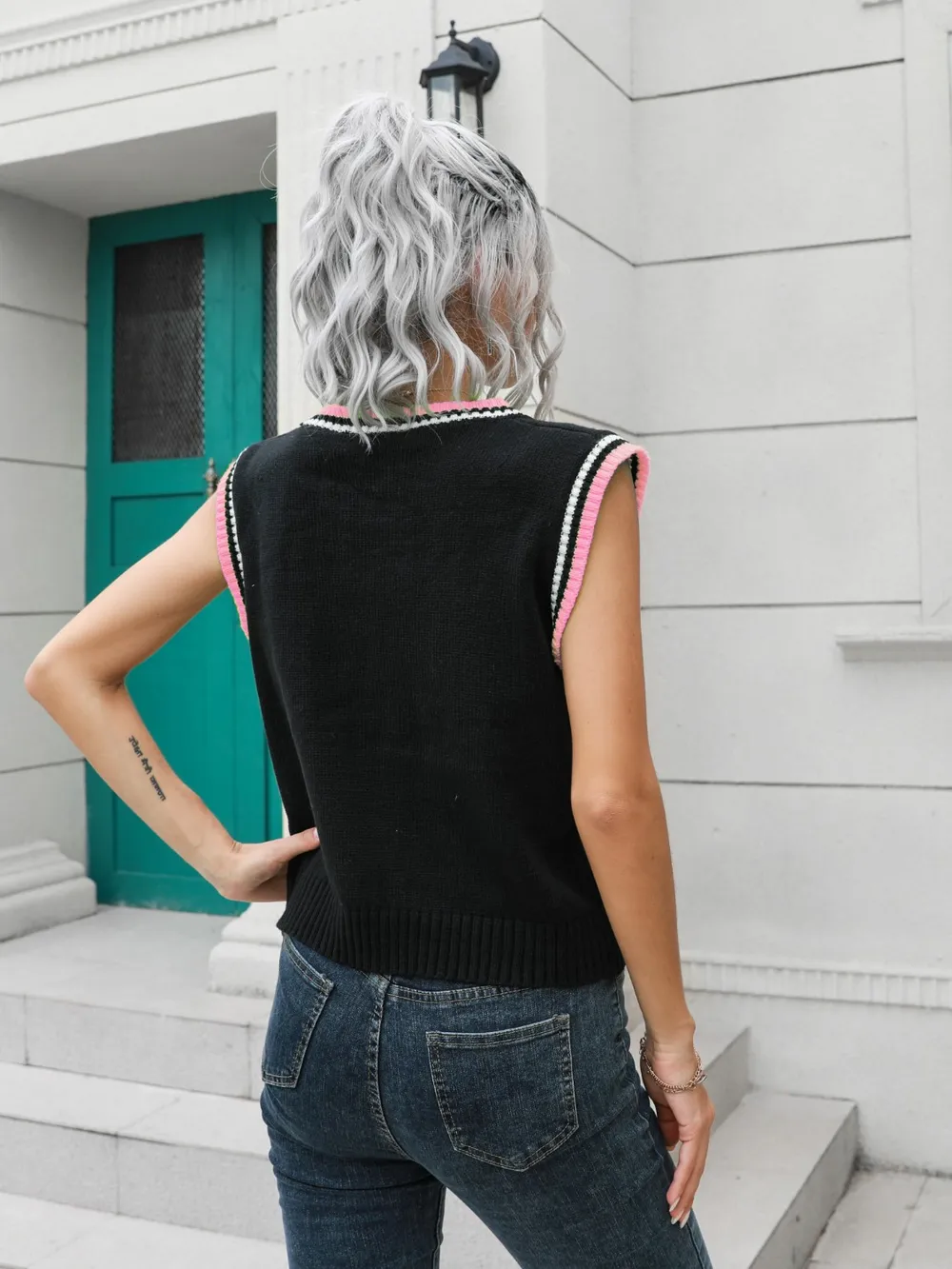 Geometric V-Neck Sweater Vest, image 8