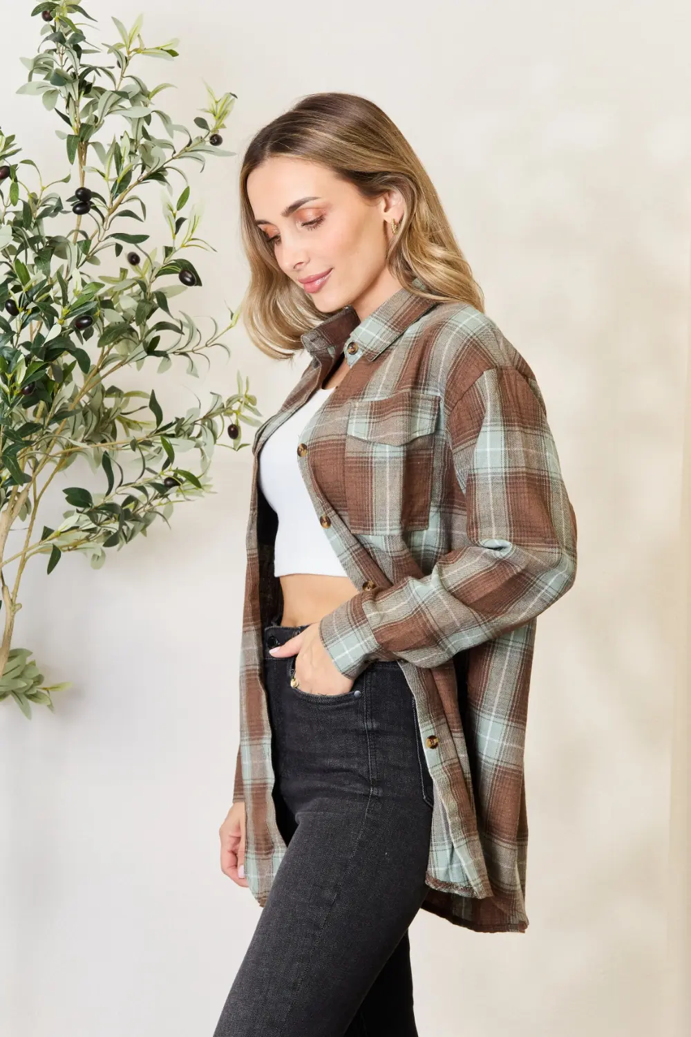 Plaid Dropped Shoulder Shirt, image 3