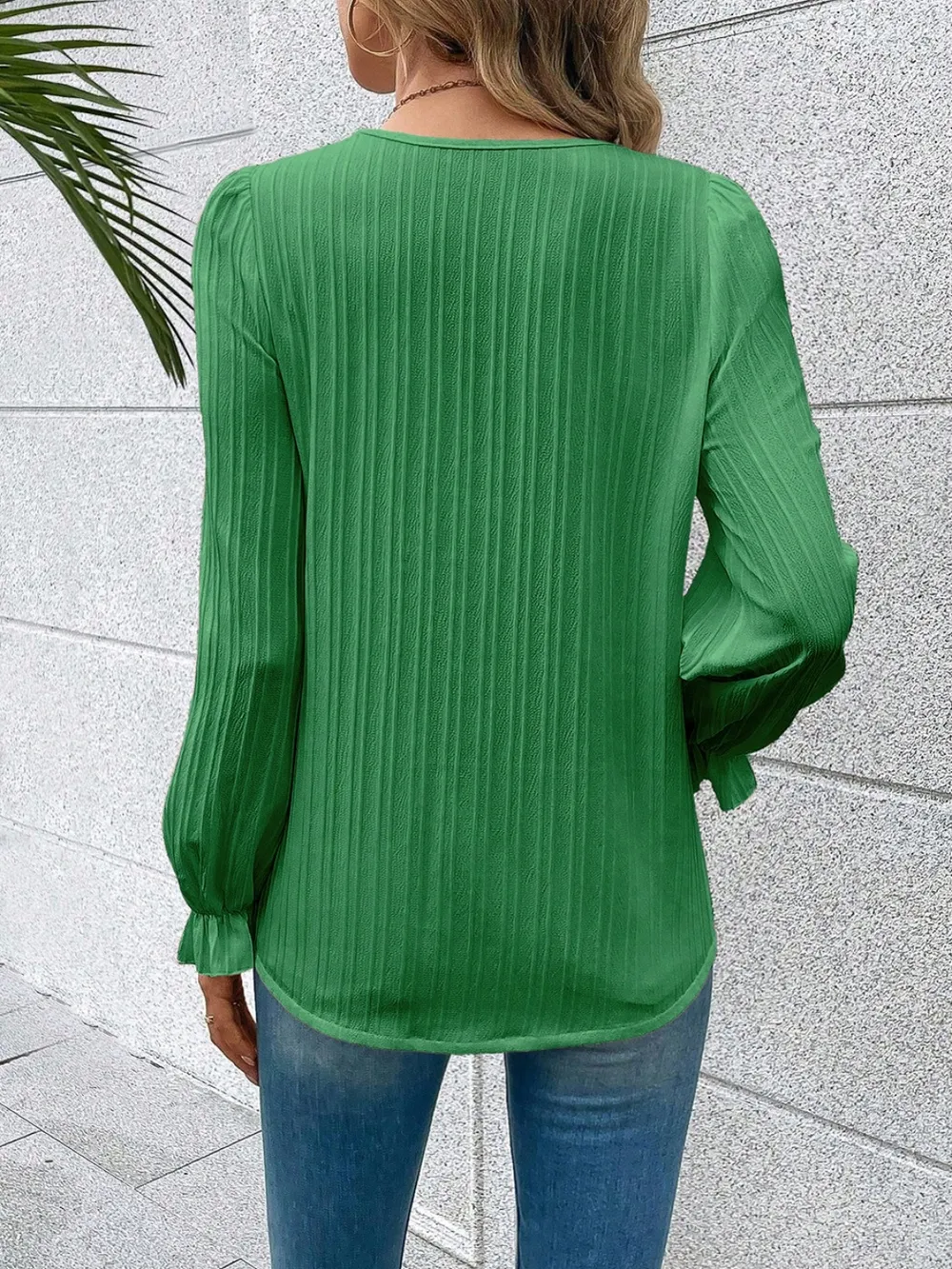 V-Neck Lace Detail Flounce Sleeve Blouse, image 2