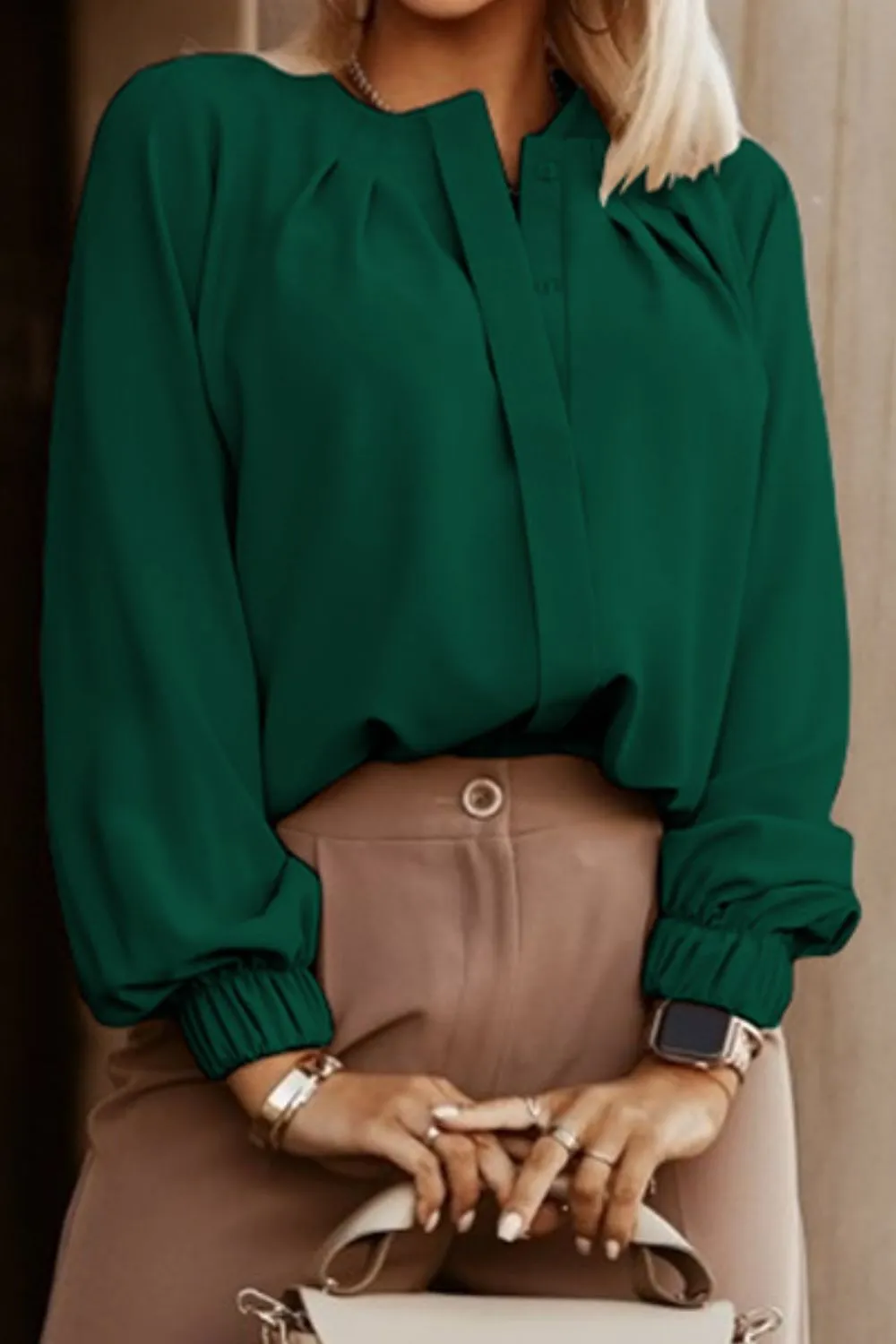 Button Up Round Neck Long Sleeve Shirt, image 3