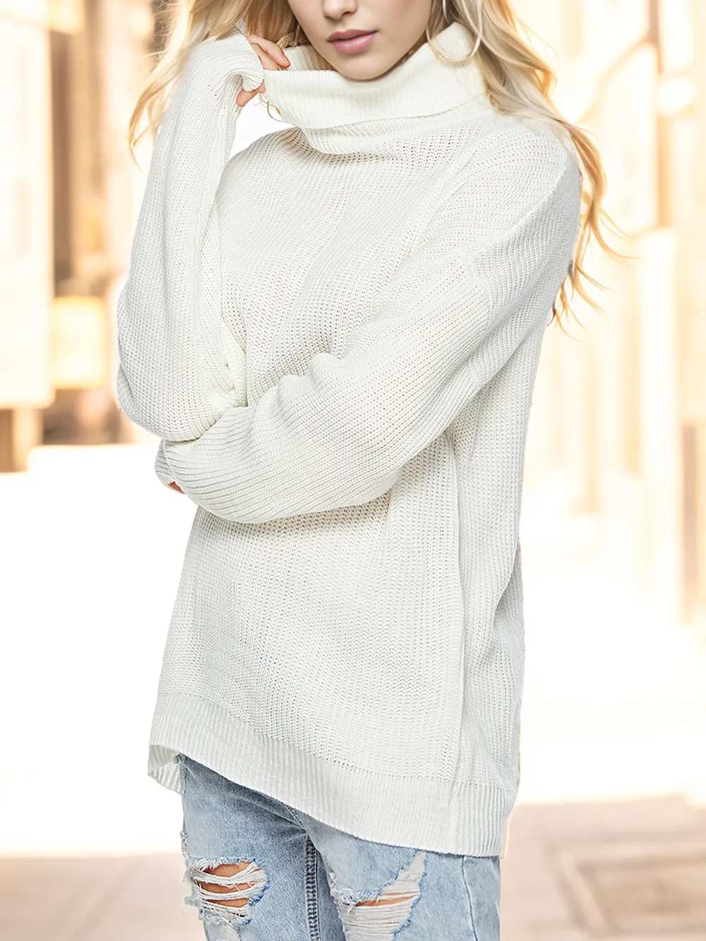 Turtleneck Drop Shoulder Long Sleeve Sweater, image 7